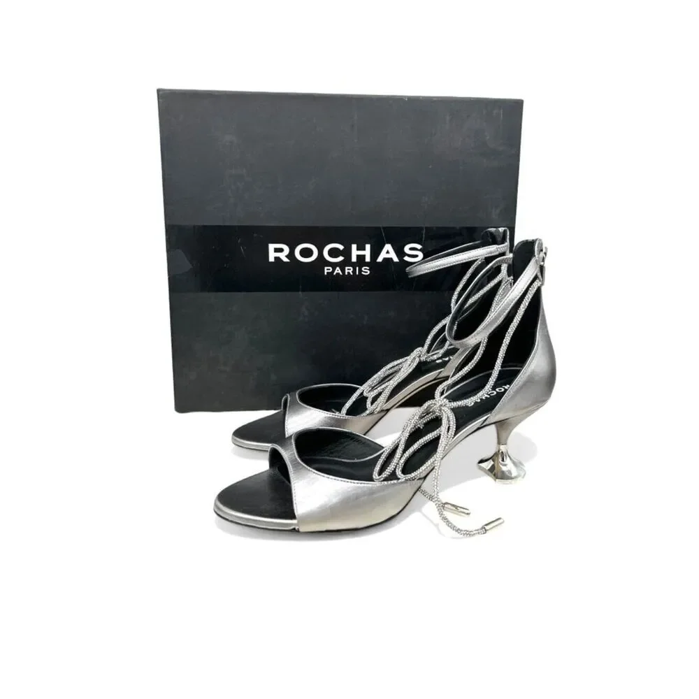 ROCHAS Embellished Icon 60mm Cromo Napa Liberty Crystal Tie Sandals EU 38.5
